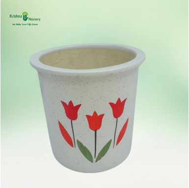 Flower Printed Ceramic Pot with Rim - Ceramic Pots -  - flower-printed-ceramic-pot-with-rim -   